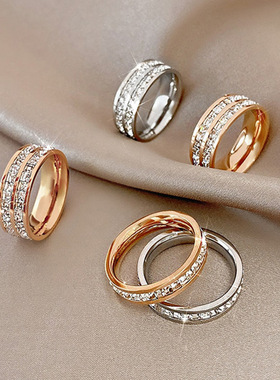 戒指不掉色锆石满天星钛钢情侣