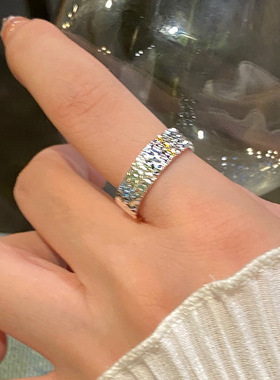 s925银戒指女轻奢高级感开口尾戒碎冰冰素圈戒指女小众设计食指环