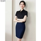 通勤职业装 黑色短袖 女夏季 藏青色包臀裙套装 前台工作服两件套 衬衫