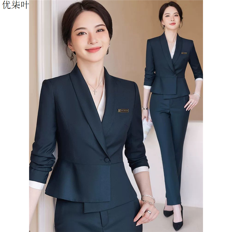 墨绿色职业装西装套装女春秋气质高端美容师珠宝店酒店工装工作服