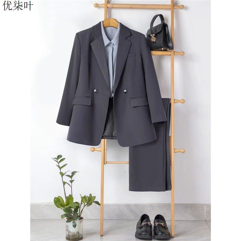 高级感灰色西装套装女春秋职业正装轻职场通勤休闲西服外套小个子