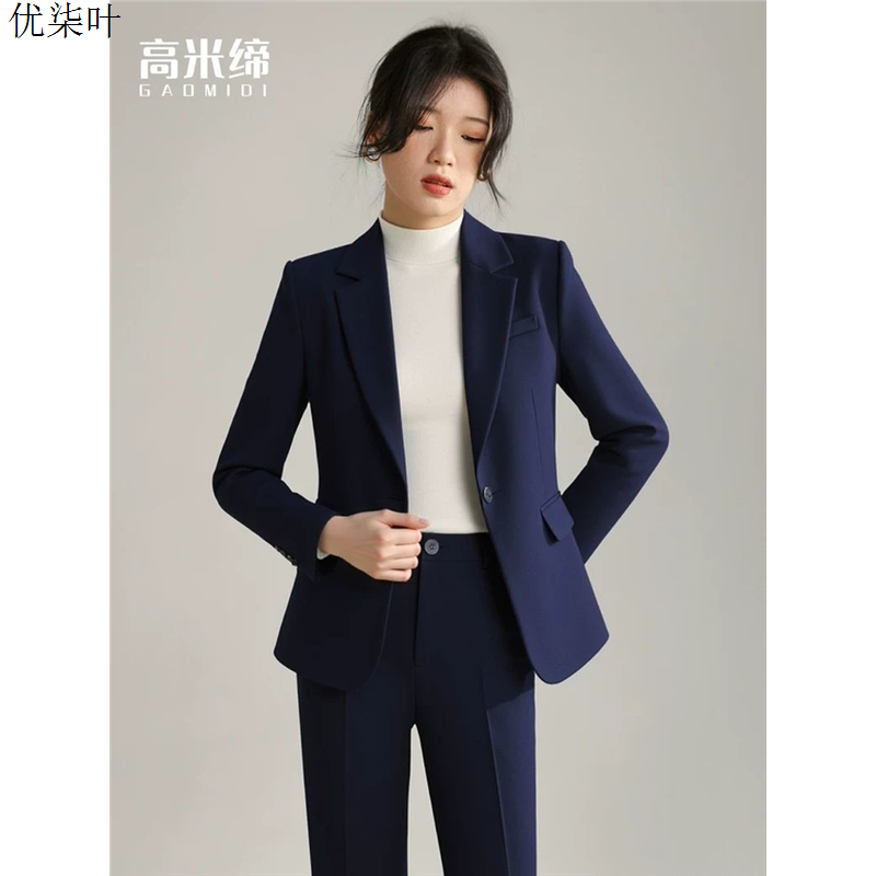 藏青色西装外套女士职业装春秋大学生公考事业编面试正装西服套装