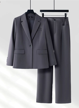 灰色西装套装女高级感小个子面试职业正装大学生职场穿搭西服外套
