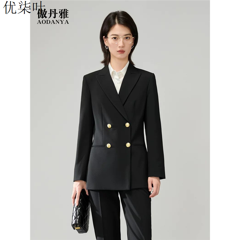 黑色西装外套女正装高级感气质面试职业西服套装微喇叭长裤