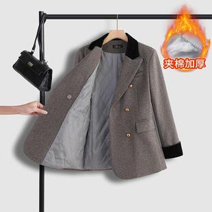 高级感毛呢西装外套女冬季夹棉加厚2024新款时尚气质保暖西服上衣