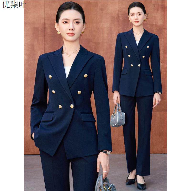 藏青色职业西装套装女士高级感气质正装大学生小个子面试西服外套