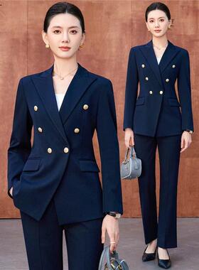 藏青色职业西装套装女士高级感气质正装大学生小个子面试西服外套