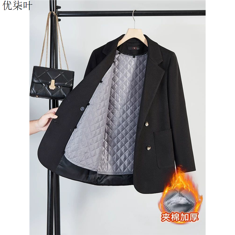 黑色加厚毛呢夹棉西装外套女2025秋冬季新款可拆卸夹棉小个子西服
