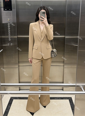 优柒叶卡其色西装外套女高级时尚新款春季气质女神工作服西服套装