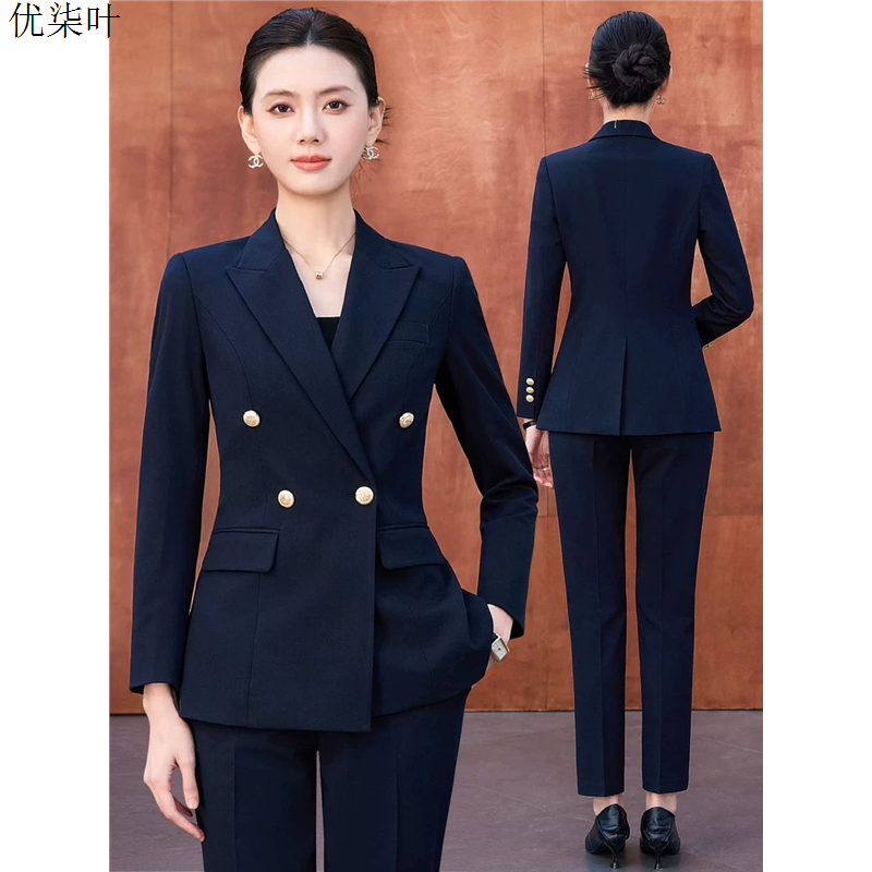 藏青色西装套装女春秋体制内公务员面试正装小个子女士西服职业装