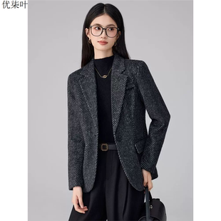 黑色西装毛呢外套女2025新款秋冬高级感气质名媛休闲羊毛西服上衣