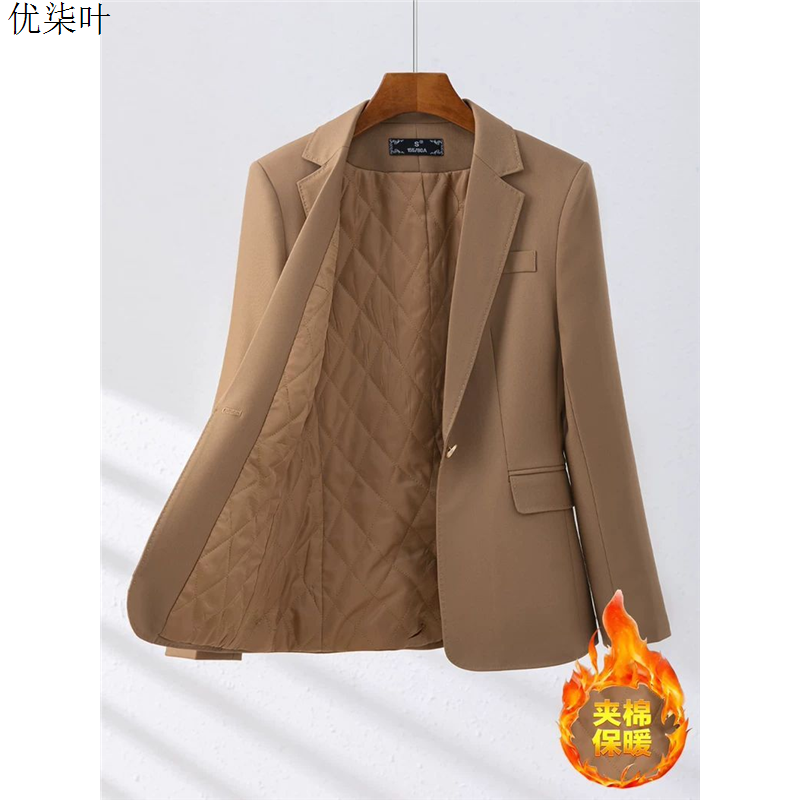 夹棉西装外套女秋冬气质女神范时尚修身加棉保暖休闲女士西服套装