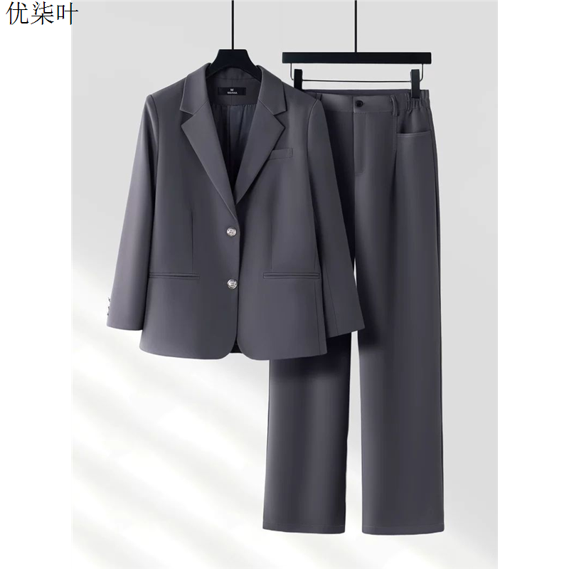 休闲灰色西装套装女春秋小个子大学生职业通勤气质高级感西服外套