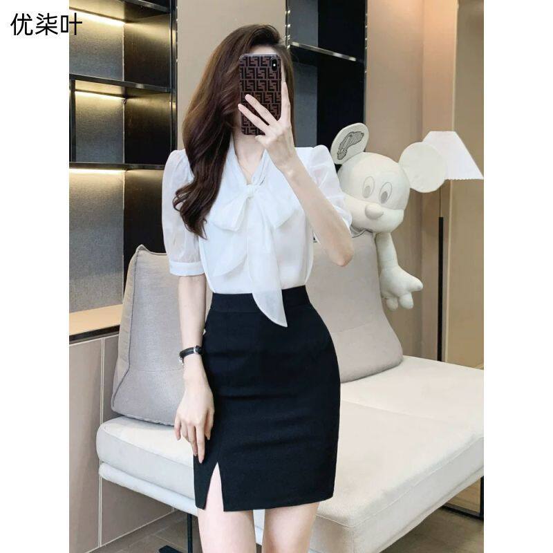 白衬衫短袖雪纺衬衣前台接待空姐制服工作服职业气质女套装包裙夏
