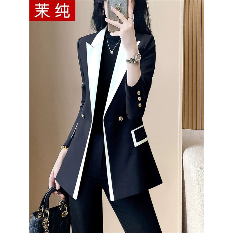 西装外套女黑色设计感小众拼接小西服两件套独特漂亮时尚正装套装