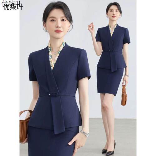短袖西装套装女夏季薄款气质职业套装珠宝店工作服美容院美业工装