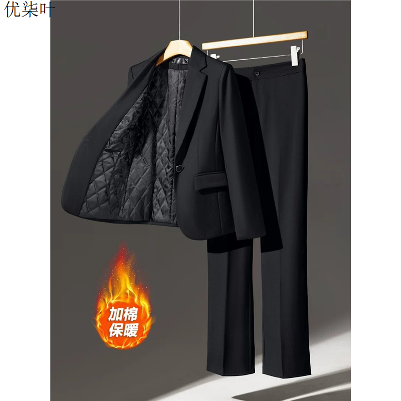 黑色西装套装女加厚冬季职业装气质工作服加棉修身西服外套小个子