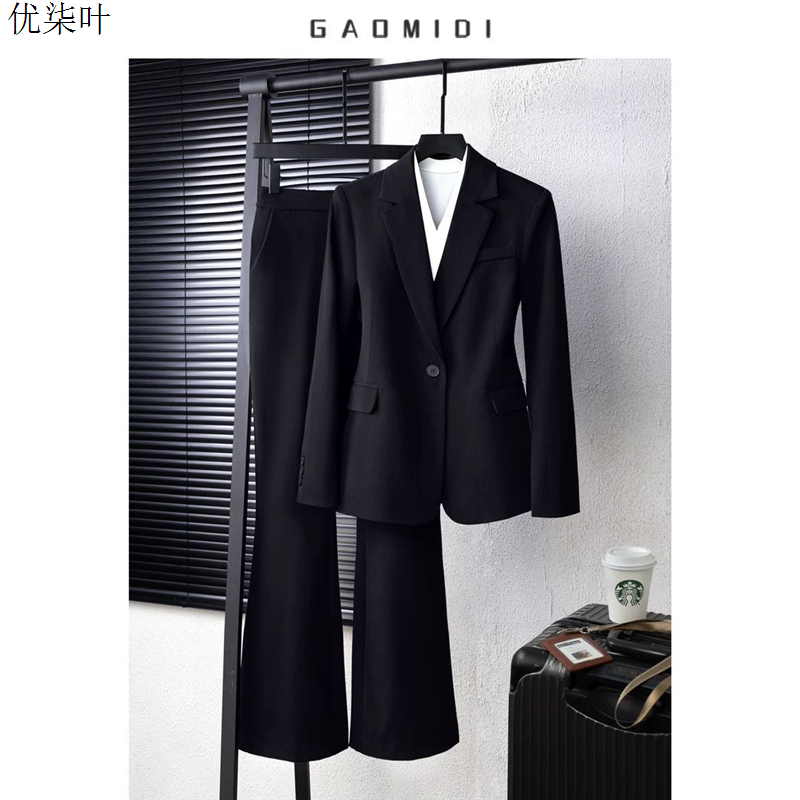 黑色加厚西装套装女士秋冬高级感面试职业正装气质西服外套小个子