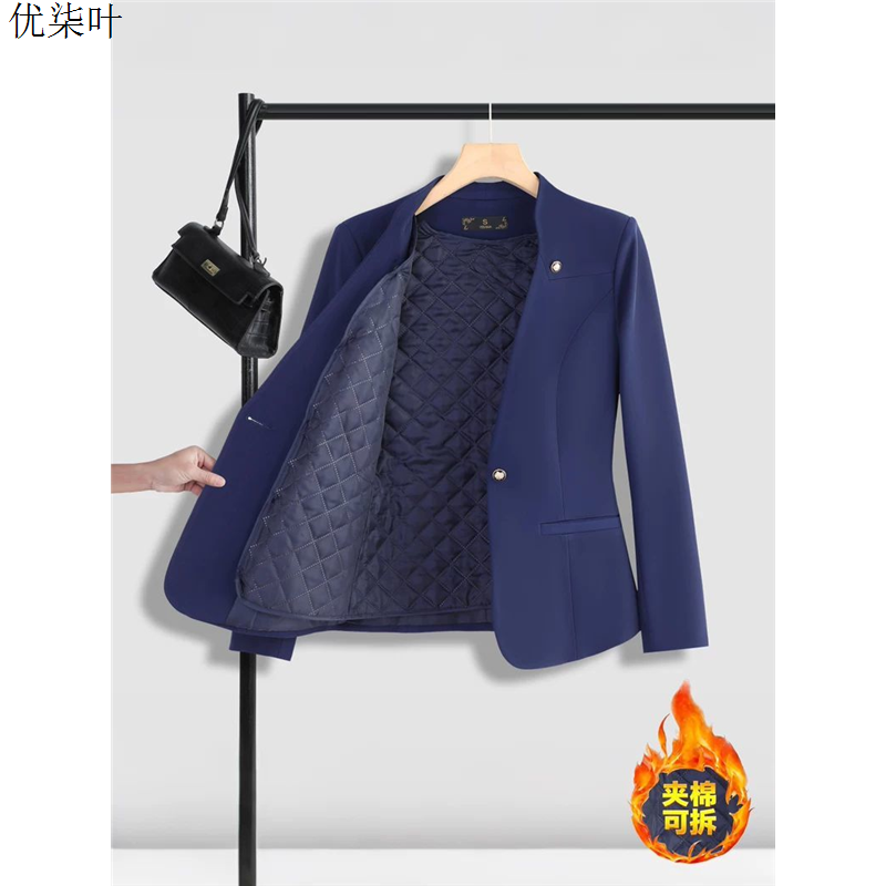 职业装夹棉西装套装女秋冬季加厚保暖酒店前台接待商务正装工作服