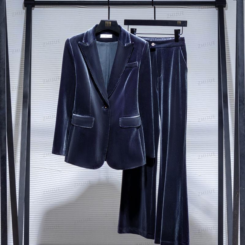 金丝绒西装外套女秋装2024新款职业装高贵洋气欧货西服套装高级感