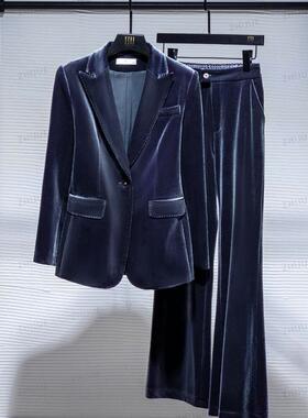金丝绒西装外套女秋装2024新款职业装高贵洋气欧货西服套装高级感