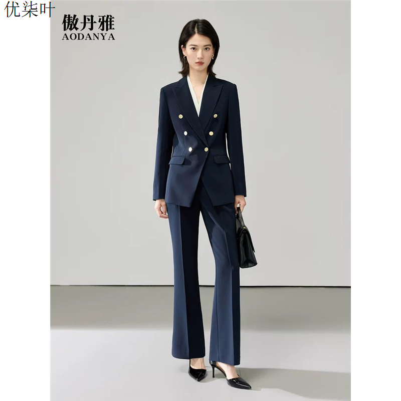 藏青色西装套装女新款大学生公考面试正装职业西服外套女