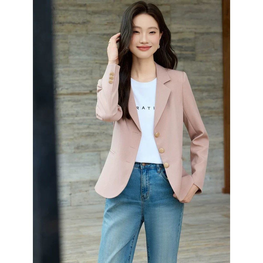 粉色小西装外套女2025秋季新款高级感气质名媛休闲小个子西服上衣