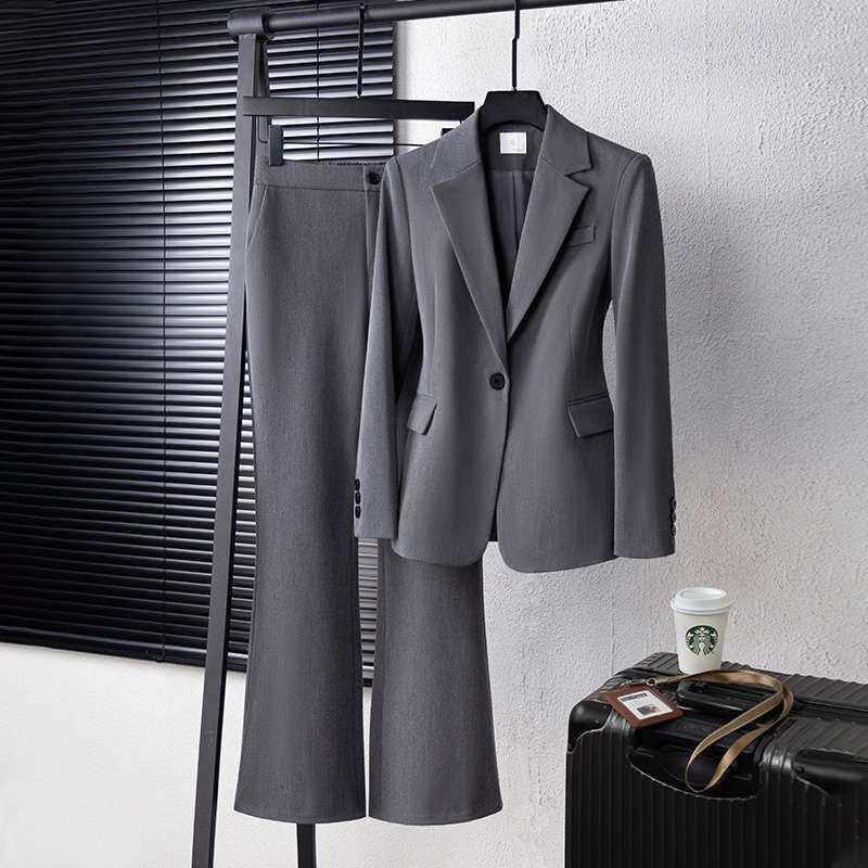 灰色职业西装外套女小个子高端公考面试正装套装春秋新款女士西服