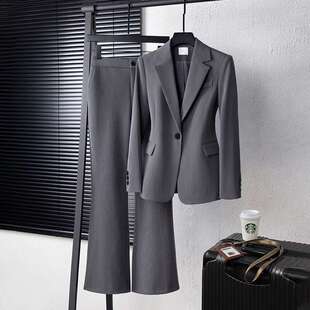 灰色职业西装外套女小个子高端公考面试正装套装春秋新款女士西服