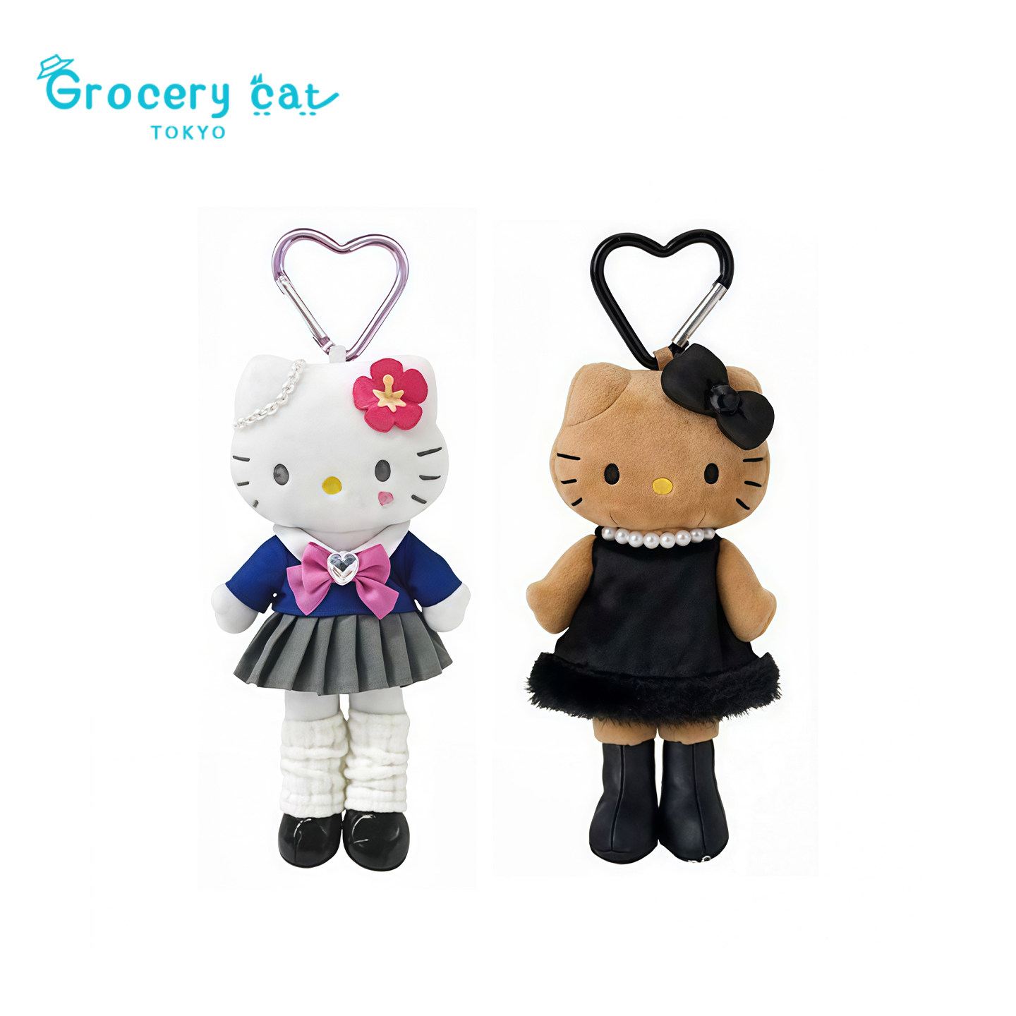 日本Grocery Cat长腿豹纹黑皮hellokitty毛绒包包挂件高