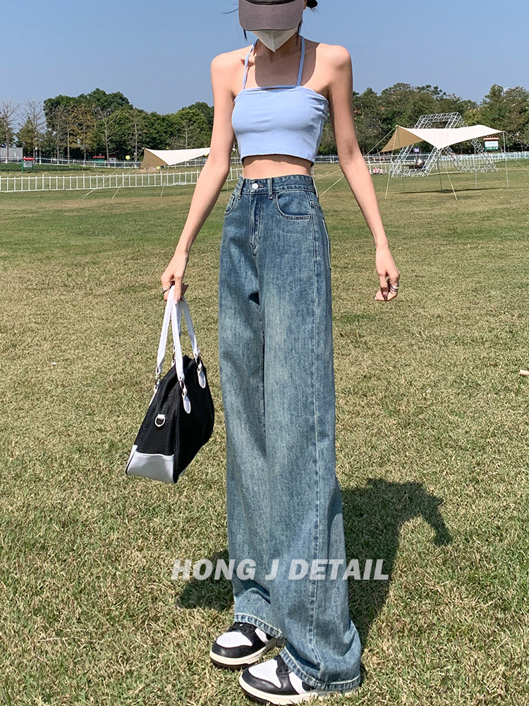 High-Waist Retro Wide Leg Jeans, Fleece Lined for Women, Autumn/Winter 2025 New Loose Fit, Petite Straight Leg Floor Length Pants