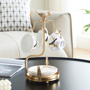 轻奢家居客厅餐边柜杯子收纳架家用水杯茶杯咖啡杯置物架黄铜摆件