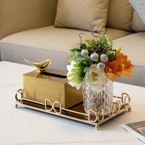 家用客厅纸巾盒搭配套装轻奢北欧茶几花瓶托盘收纳纸抽盒家居饰品