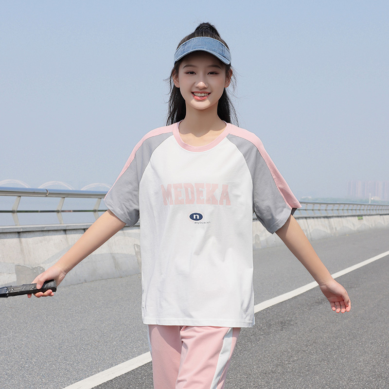 高初中学生T恤夏季时尚女孩2025年新款少女大童夏装运动服两件套