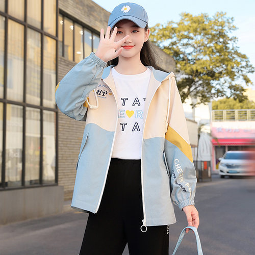 高中学生防风撞色秋季工装外套