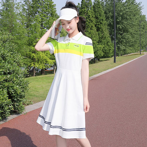 网眼布学院风色彩旋律POLO裙