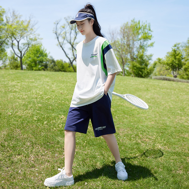 初中生夏装女套装少女中学生2025夏季五分裤两件套高中生休闲上衣