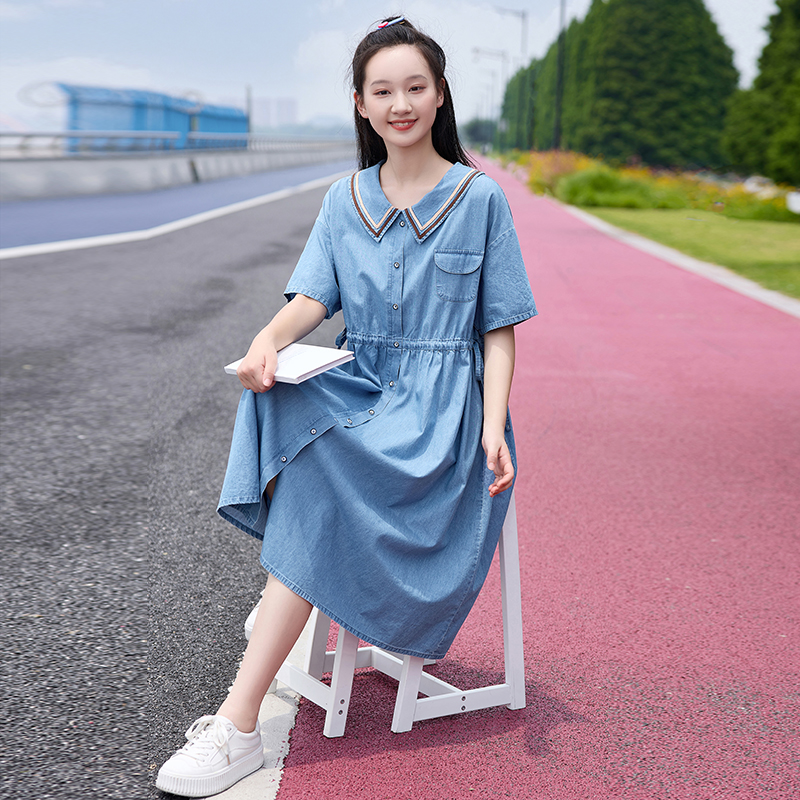 少女连衣裙中学生牛仔裙大童夏装新款初中生裙子高中生学院风女装