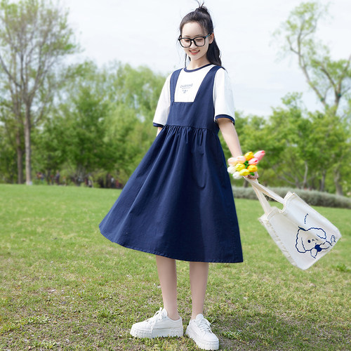 学院风背带裙纯色少女休闲百搭