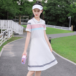 少女连衣裙夏装初中学生女孩高中生学院风长款polo领大童裙子韩版