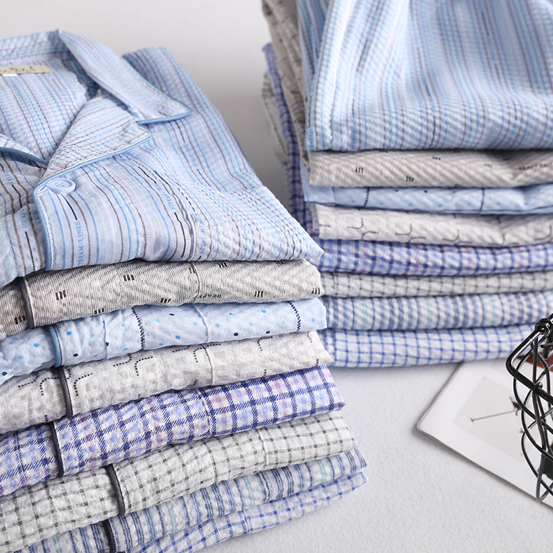 包邮小翻领家居服睡衣套装男款夏