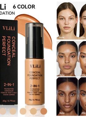 Liquid foundation conceals blemishes and covers dark circles