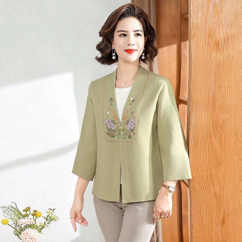 时尚妈妈民族风洋气春秋高贵针织外套2023春装新款中老年女40岁50