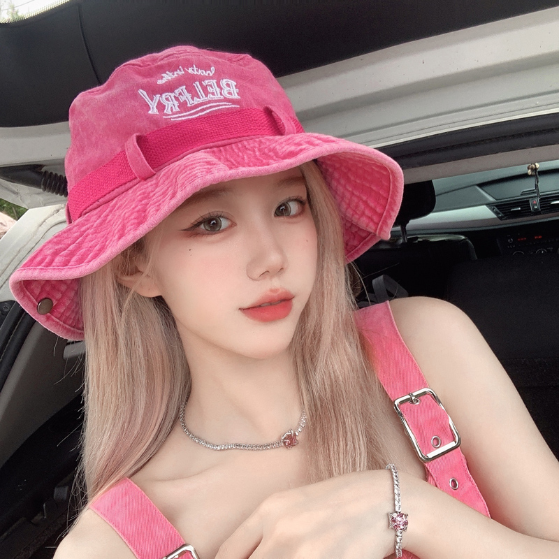 渔夫帽户外女夏显白玫粉遮阳防晒