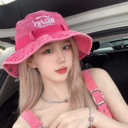 渔夫帽户外女夏显白玫粉遮阳防晒