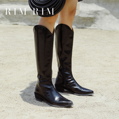 塑型马皮鞋 RIM RIM2025秋冬新款 骑士靴女尖头真皮西部牛仔长靴