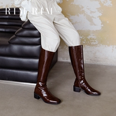 款 RIM RIM巴恩风复古显瘦长靴经典 粗跟靴子牛油皮及膝靴4.5厘米