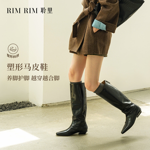 RIM 靴 塑形马皮显瘦长靴女秋冬复古西部骑士靴不过膝黑色长筒时装