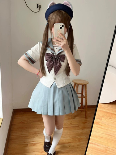 原创新款薄荷奶绿收腰显瘦JK制服学院风短袖水手服中间服长袖套装