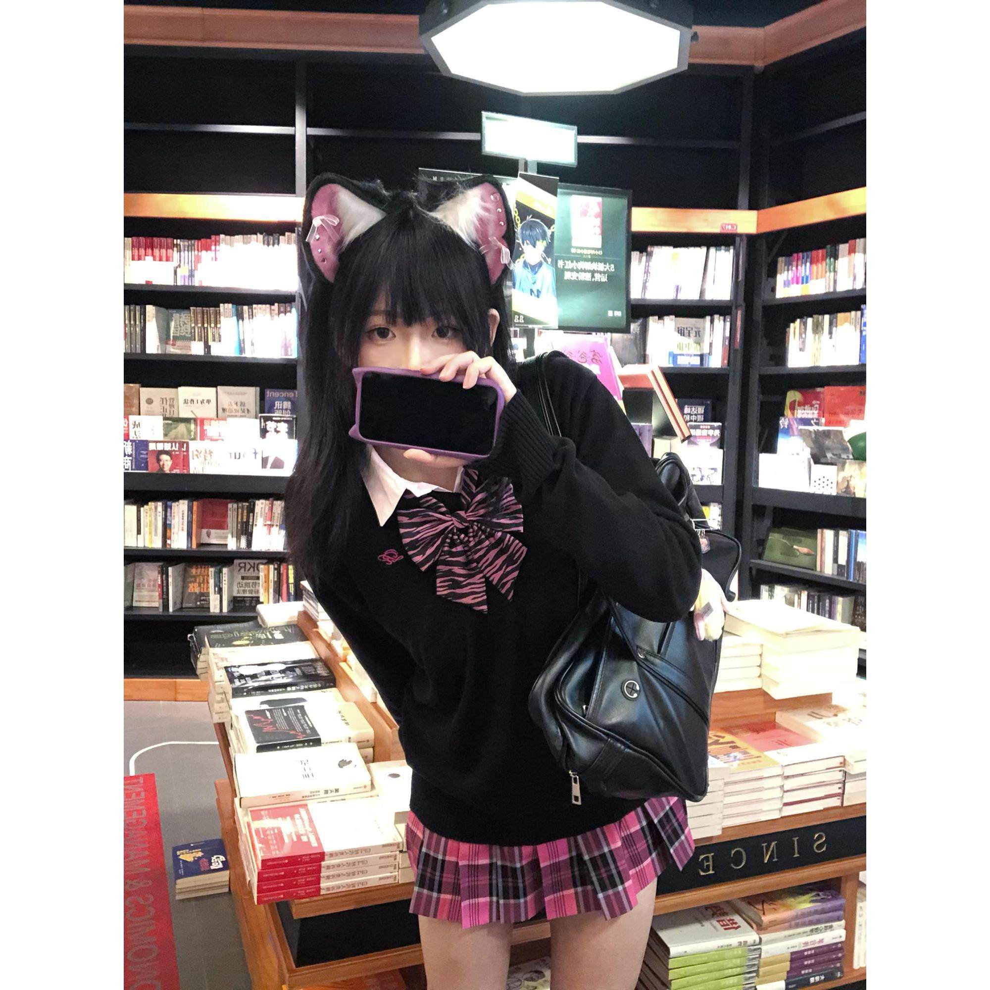 水济中/原创JK黑色毛衣套装V领套头班服刺绣长袖针织衫秋冬校供感